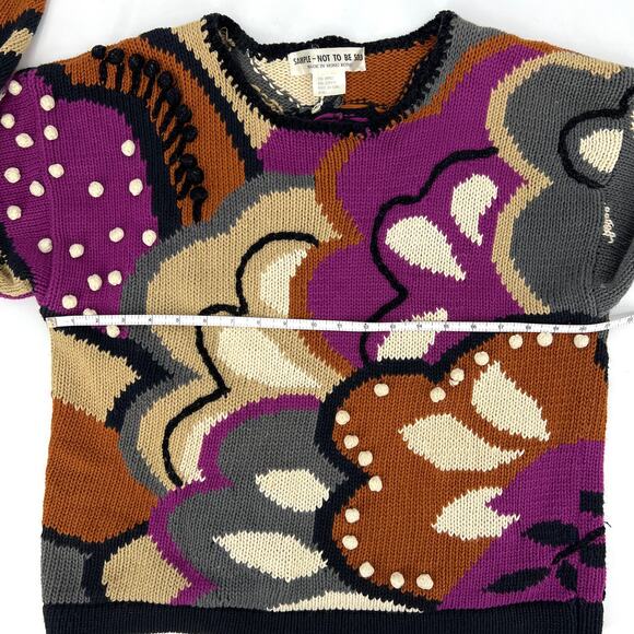 Vintage Hong Kong Multimedia Abstract Knit Sweater Wearable Art Size Large - Picture 5 of 8